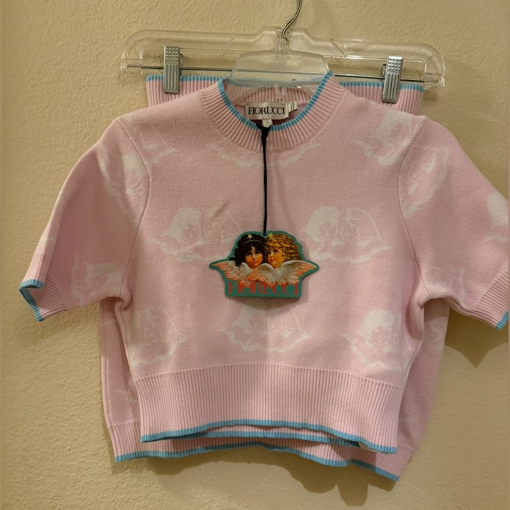 Fiorucci Light Pink Angel Sweater and Angel Skirt Brand NEW WITH TAGS Size SMALL